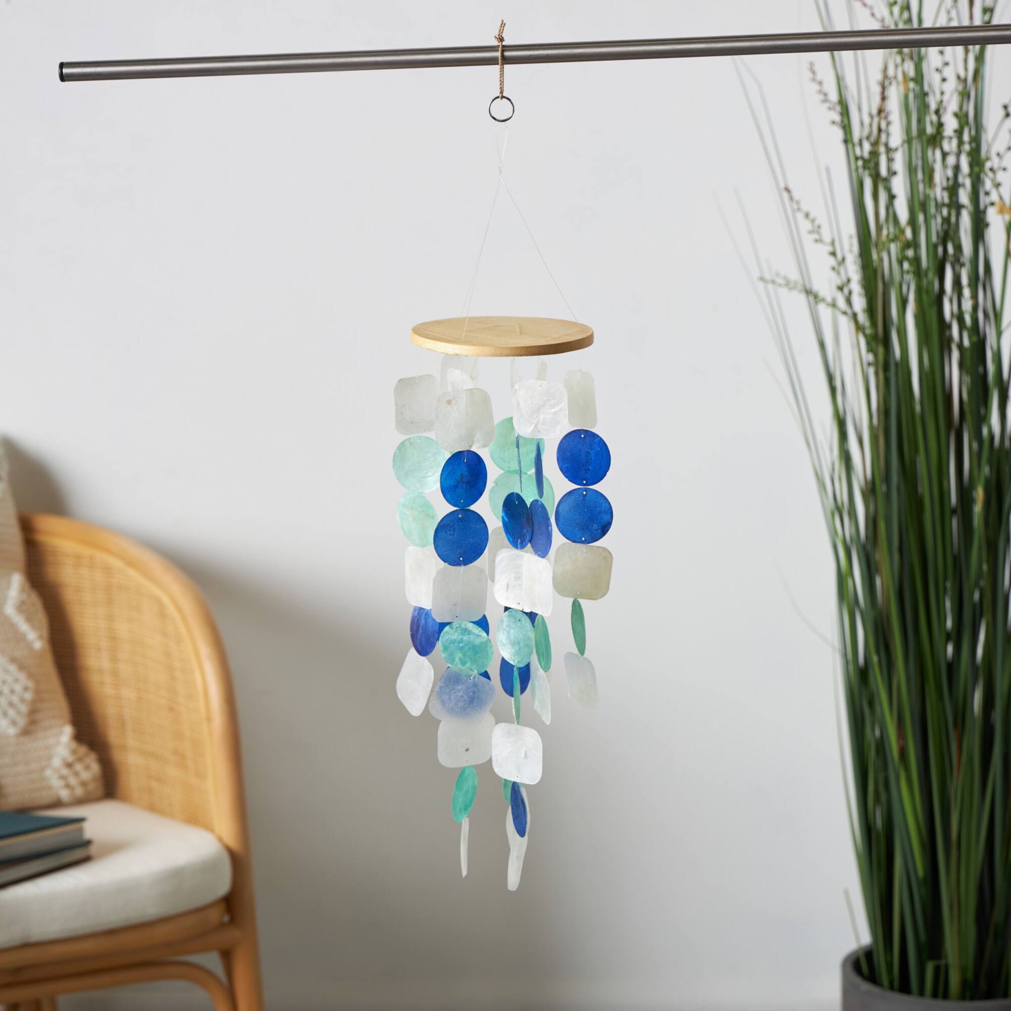 22" White Capiz Shell Waterfall Indoor Outdoor Windchime Accents
